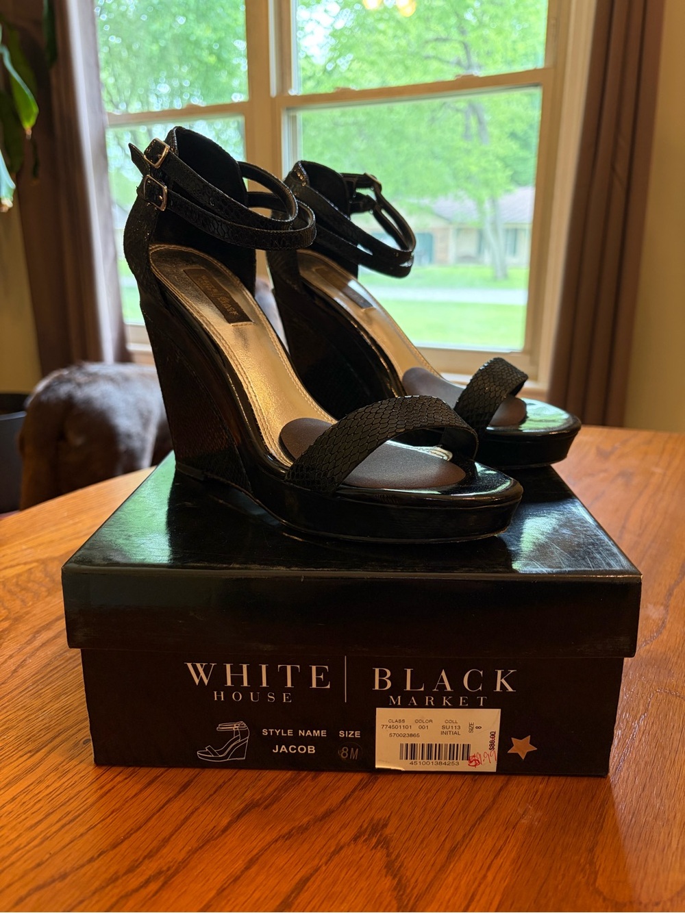 White House Black Market Black Ankle-Strap Wedge Sandals